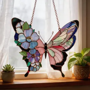 Vibrant Butterfly Acrylic Glass Suncatcher - Aesthetic Window Ornament - Butterfly Prism Garden Decor - Unique Birthday Gift for Mom or Wife - Whimsical Home Decoration