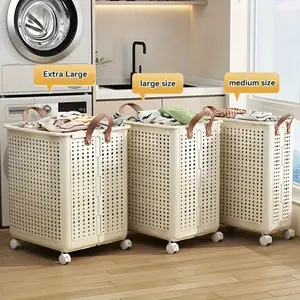 [Foldable Laundry Basket] Foldable Large & Medium Ceramic White Laundry Basket Without Lid - PU Leather, Hand Washable, Solid Color, Multi-Functional