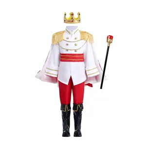 LOEL Boys King Costume Outfit with Red Royal Cape Golden Crown Assembled Scepter Halloween Carnival Anime Cosplay Theme Party Supplies Stage Performance Outfit