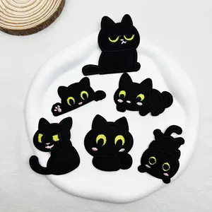 Cute Cat Embroidery Patch for DIY Clothing, Self-Adhesive Iron-On Decoration, Precise Fabric Accessory for Custom Apparel