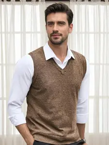 Men's Autumn Winter Knitted V-Neck Sweater, Casual Regular Fit Pure Color, Warm Comfortable Breathable Fabric, Ideal for Outdoor Activities and Office Wear, Knitwear
