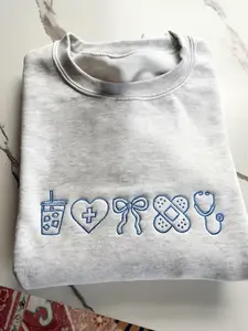 Embroidered Nurse Sweatshirt, Nurse Coquette Sweatshirt, Nursing Student Sweatshirt, Embroidered Nursing Bow Sweatshirt