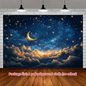 1PC,2D Flat Star Moon Cloud Theme Background Cloth, Festival Event Decoration Background Cloth, Shooting Background Cloth, Dreamy Night Sky Cloud Moon Star Background Cloth, Festival Party Decoration