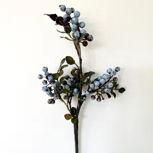 17" Blueberry Loop Cluster Stems - Artificial Berry Spray with Eucalyptus & Oats
