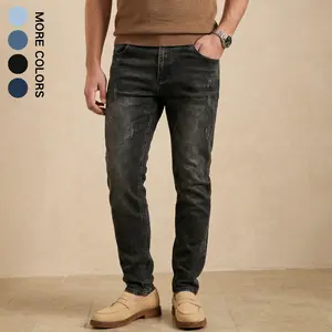 Vintage washed slim fit jeans for men, straight-leg casual pants