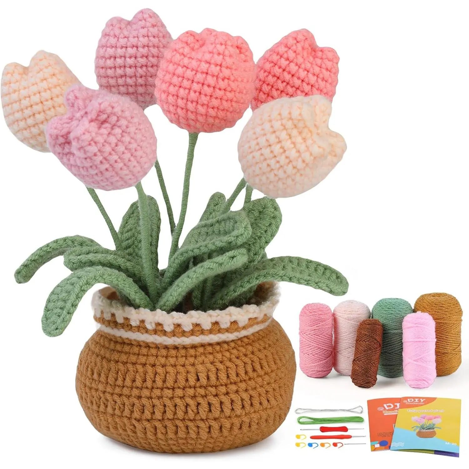 P-ITC0102  Crochet Kit for Beginners, Tulip Crochet Starter Kit Beginner for Complete Beginners Adults, Crocheting Knitting Kit with Step-by-Step Video Tutorials (Tulip)