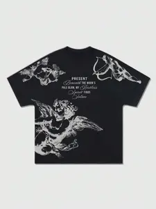 Men's Angel Print Round Neck Tee, Regular Fit Casual Short Sleeve Crew Neck T-Shirt for Summer, Fashion Men's Top for Daily Wear, Tropical, Casual Stylish Tee