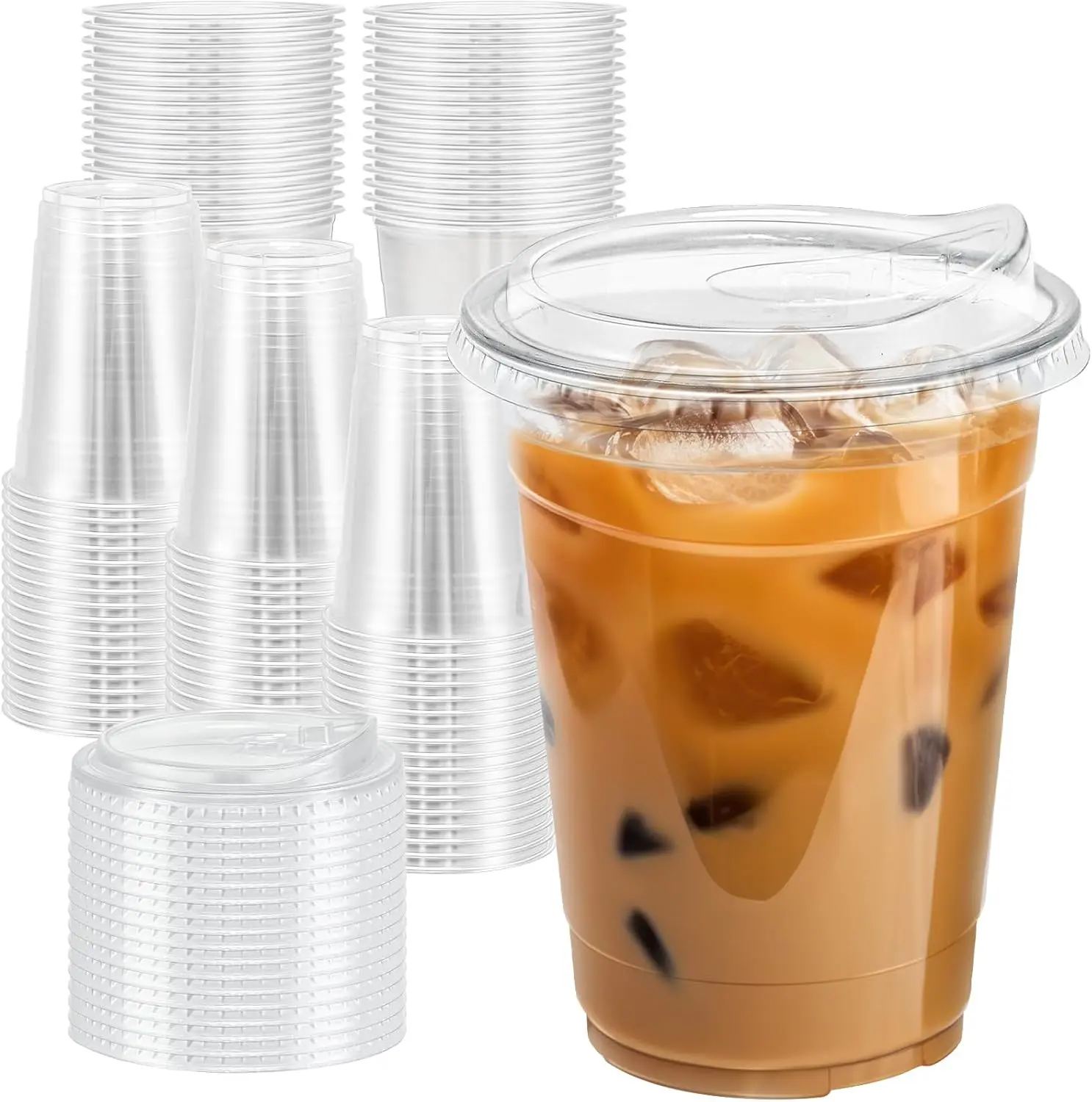 16 oz Clear Plastic Cups with Lids, Sturdy Iced Coffee Cups with Sip Lids, Disposable Food Safe Smoothie Cup for Cold Drinks, Juice, Milkshake