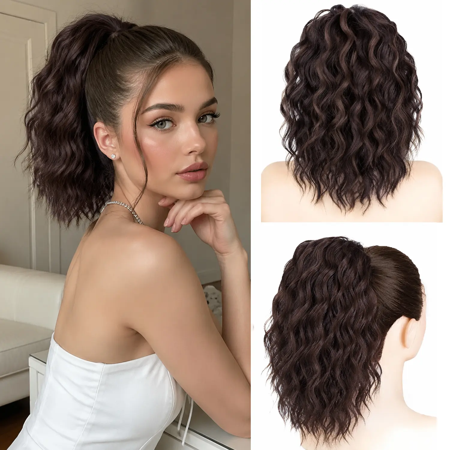 12 Inch Curly Drawstring Ponytail Extension for Black Women Synthetic Curly Ponytail Hairpiece Drawstring Ponytail Extension Natural Looking Hair Extension for Daily Party