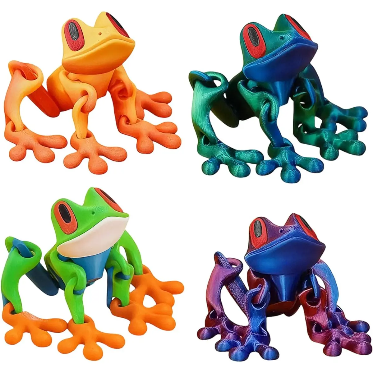 4pcs 3D Printed Frog Magnets – Articulated Realistic Frog Refrigerator Magnets for Kitchen, Office & Decor