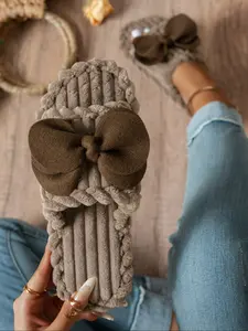Sweet Bowknot Women's Comfortable Low Heel Slippers, Perfect for Home Use, Simple and Elegant Design, Ideal for Casual Wear
