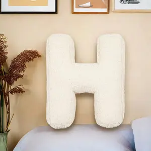 Plush Initial Letter Shaped Throw Pillows Decorative Alphabet Pillows for Bed Couch Sofa Bedroom Living Room Decor (H)