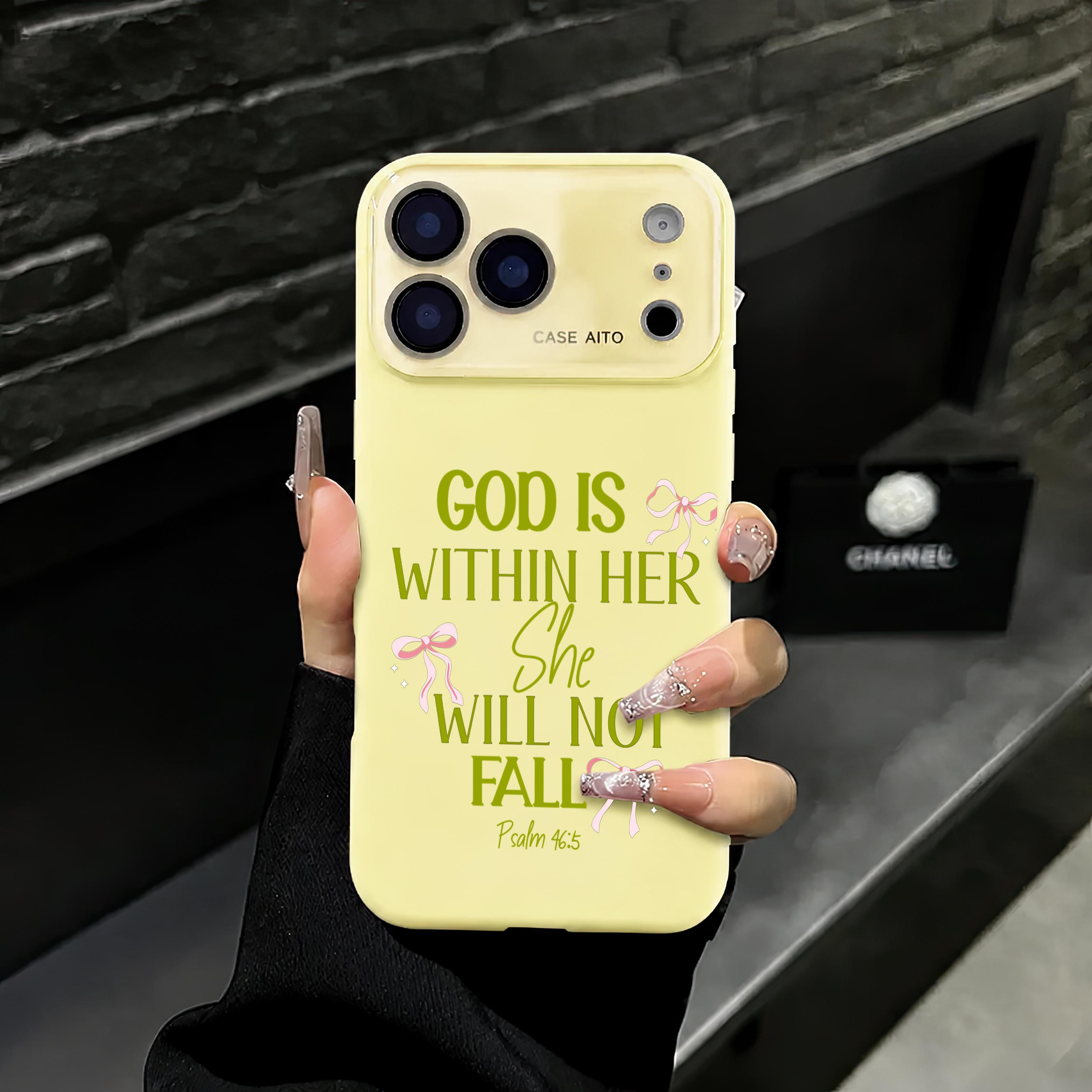 God Is Within Her Psalm 46:5 iPhone Case, Inspirational Faith Quote Phone Case for iPhone 17 Pro Max 16 15 Plus 14 13 12 , Shockproof Durable Protective Case, Suitable for All People All Religions All Faiths.HY81