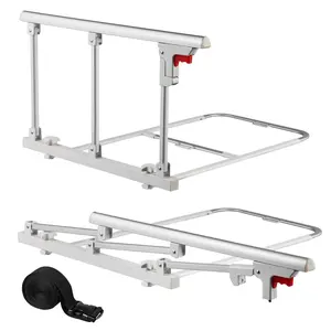VEVOR Foldable Bed Rail for Elderly, 28 in Bedside Assist Rail with Fixing Strap, Adjustable Height Pipe Bedside Cane, High-Strength Metal Senior Bed Bar, Hand Guard Grab Fits King, Queen, Full, Twin