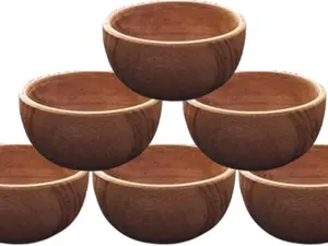 Wooden Small Bowls Pack of 6-100% Natural Food Grade Acacia Wooden Serving Bowls for Condiments, Dip Sauce, Ketchup, Soup, Jam, Rice, Coffee, Tea and Olive Ceramic Tableware