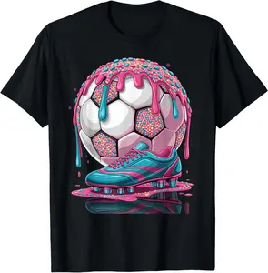 Soccer Ball Drip Ice Cream Drip Men Women Game Soccer Drip T-Shirt - Crewneck Men Women Youth Boys Girl T-shirt Cotton Fabric