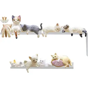 9 Pcs Cute Cat Fingurine Computer Monitor Decor, Mini Lovely Kitty Screen and TV Decorations, Animal Cat Figurines Set Mascot Crafts for Home Office Desk Cake Topper Decoration