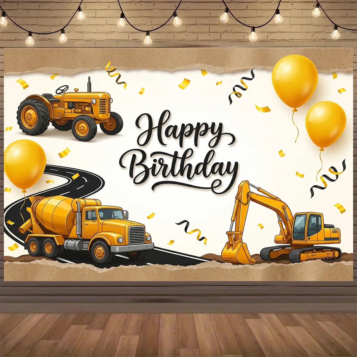 Construction Theme Birthday Backdrop, Polyester Photo Booth Home Wall Party Decor, Party Banner