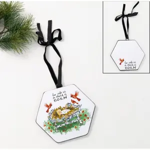 TradeCie - Metal Hexagon Ornament - For Unto Us A Child Is Born