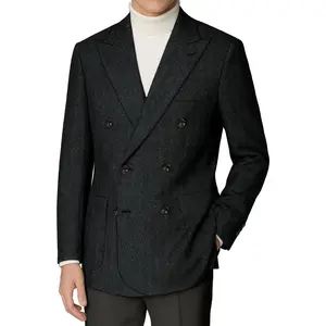 Retro Tweed Blazer Men Herringbone Jacket Suit Slim Fit Double Breasted Sport Coat Wool Blend Formal Business Jacket Prom