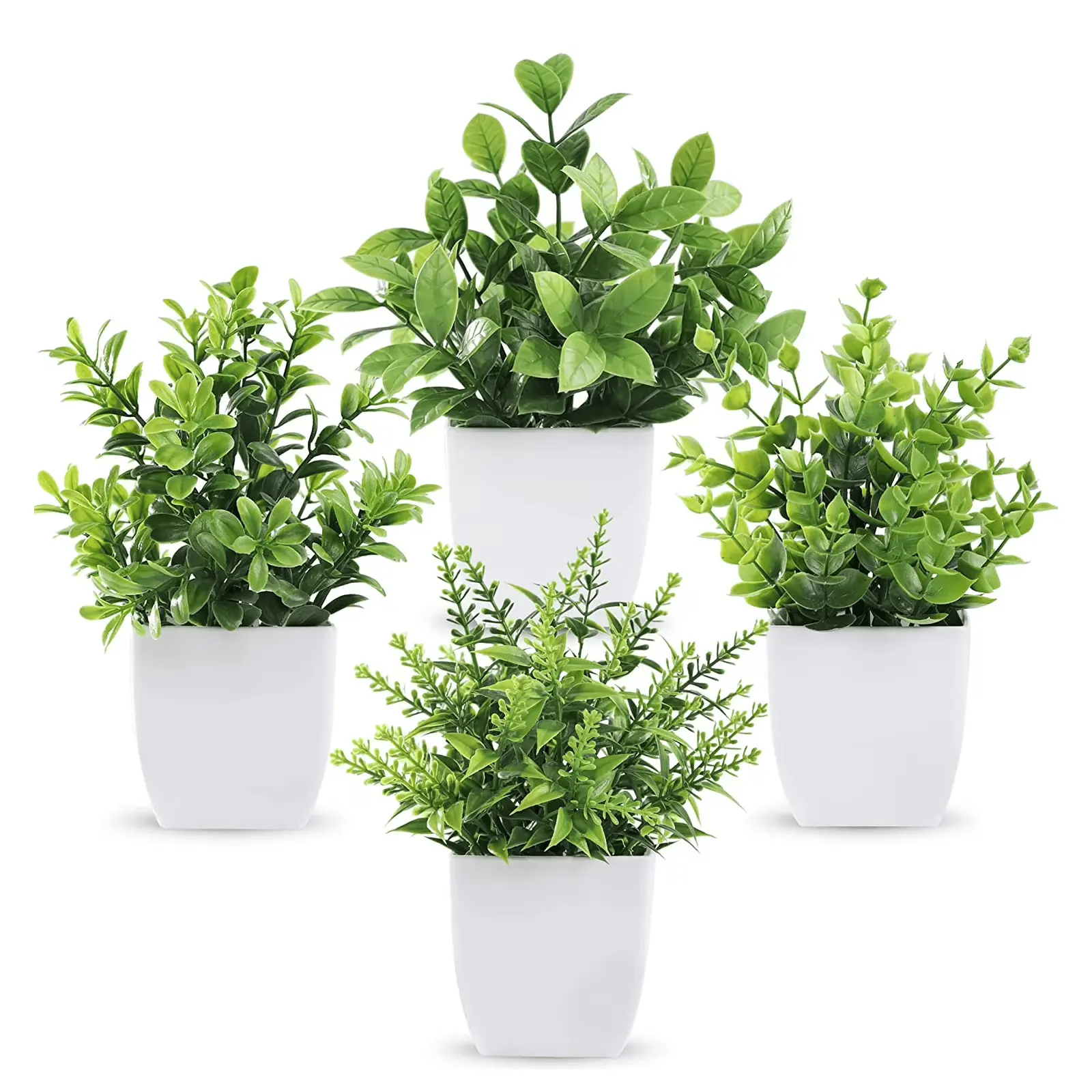 4-Pack Sturdy Plastic Faux Eucalyptus Potted Plants Set - Photorealism Floral Decor, Maintenance-Free for Busy Homes, Modern Fake Greenery for Home Office Desk Shelf, Ideal for Daily & Wedding Use