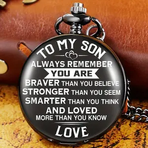 Inspirational Pocket Watch for Son, Sentimental Quote-Themed Clock, Gift-ready Quartz Pocket Watch Pendant with Chain. ﻿