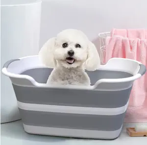 Foldable pet bathtub with drainage pet cleaning tub Multi-purpose foldable laundry tub Dirty clothes storage basket