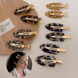 10pcs Leopard Print Water Drop Bang Clips, Vintage Simple Versatile High-Quality Forehead Hair Clamps, Sweet Girl Makeup Clips, Holiday Gift