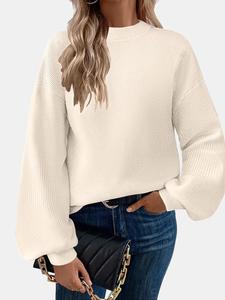 ZEAGOO Sweaters for Women Pullover Turtleneck Long Sleeve Oversized Lantern Ribbed Knit Sweater Tops Womenswear Casual Check Comfy summerwins