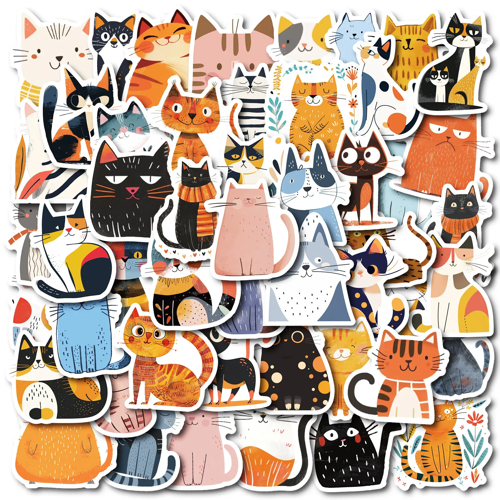 50pcs Cartoon Kitten Series Stickers, Suitable for Faith Based Designs Such As Scrapbooks, Diaries, Laptops, Water Bottles, Cars, Etc., As Gifts with Positive Information, Car Vehicle Decoration, Car Decorative Sticker Decals
