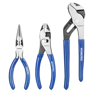 WORKPRO Pliers Set, 3-Piece Plier Tool Set with Soft Handle, 6" Needle Nose, 6" Slip Joint, 8" Groove Joint Plier for DIY & Home Use