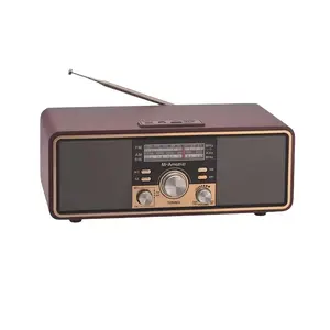 M-Amazup multifunctional radio: wireless speaker, outdoor speaker, USB playback, TF card playback, stereo speakers, AM/FM/SW radio, rechargeable battery, MP3 player; retro faux wood grain design; emergency radio category