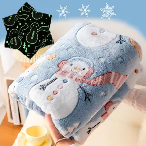 Christmas Snowman Blanket , Glow in The Dark Blanket, Cozy Soft Fleece Blanket for Holiday Decor,  Boys Girls Teens Holiday Theme Blanket, 50"*60",  Blanket, Sky Blue