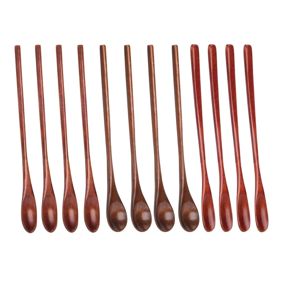 12Pcs/Set Wooden Spoons for Eating,Wooden Honey Spoons,Mixing Coffee Spoon with Long Handle for Jam,Dessert,Stirring,Spices,Halloween Christmas Party Gifts,Hand Tools Kits