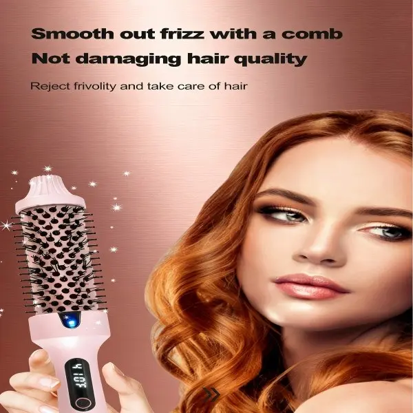 "1.5-Inch Pink Heated Curling Brush - 2-Min Fast Heat LED Dual Voltage Frizz-Free Long-Lasting Styling Tool "