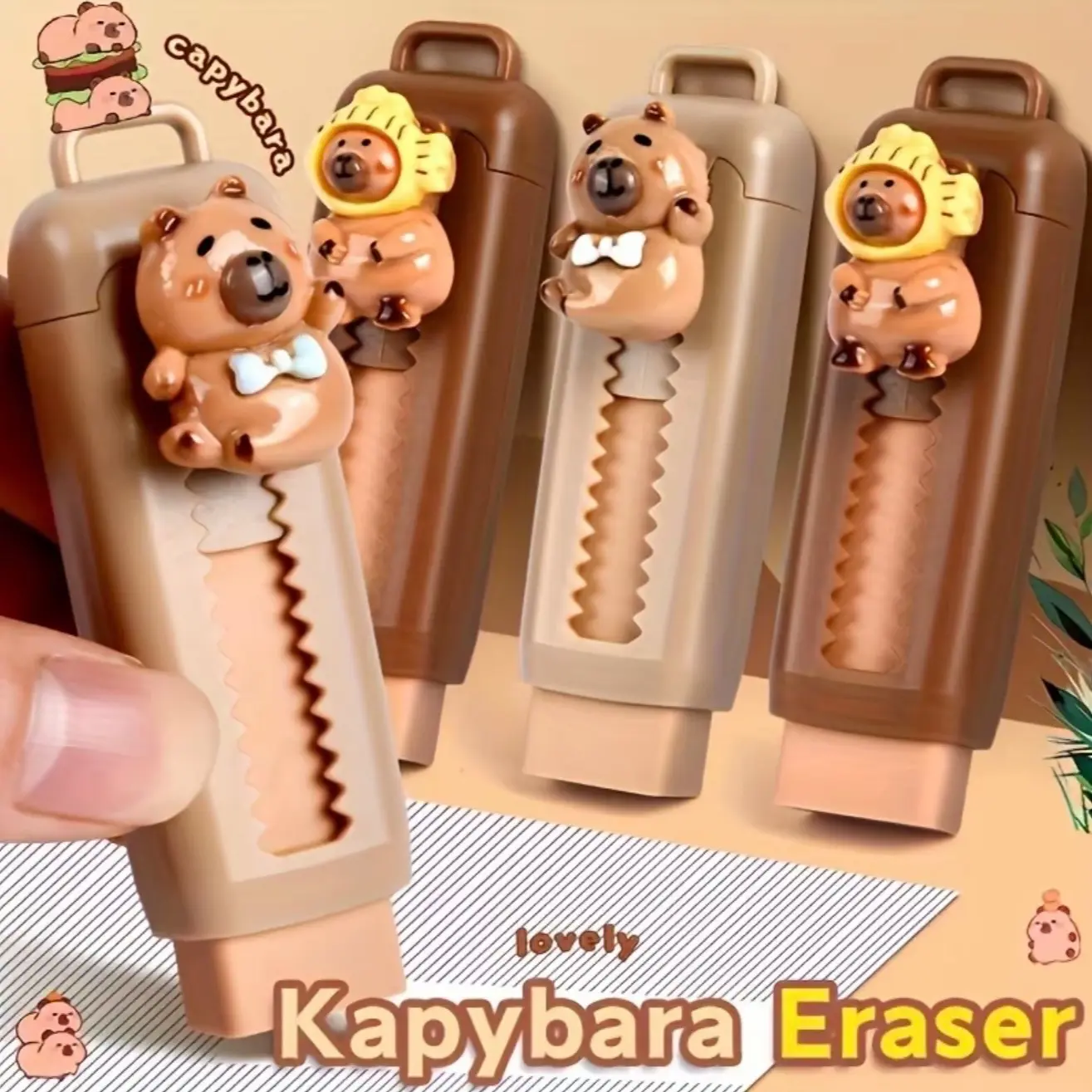 Capybara Push-Pull Eraser No Scratch Clean Less Shavings Cartoon Cute Retractable Writing Tool Fun, School Supplies, Office Stationery, Kids Toys