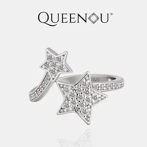 【1007】Star Ring | Adjustable Open Ring with Synthetic Moissanite Crust | Small & Large Star Design, Dainty Jewelry