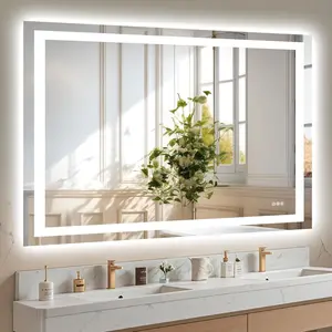Anti-Fog LED Bathroom Mirror with 3 Color Modes – Dimmable Front & Backlight, Wall-Mounted, 3 Sizes (36x36/32x40/36x48 Inch) for Vanity or Makeup White