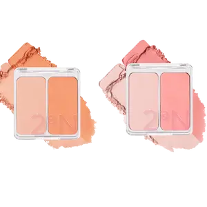2aN Dual Cheek Color Face Blusher Duo Set (#12 Orange Flare, 4.4g + 3g) Buildable & Blendable Cheek Color, Powder Blush, Korean Beauty