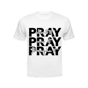 Pray Screen Print Transfers - Personalized T-Shirt for Men, White Fabric with Black Text Design