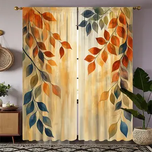 2-Piece Autumn Leaf Print Curtains, Fashionable Rod Pocket Window Drapes for Bedroom & Living Room, Comfortable Atmosphere, Easy Installation