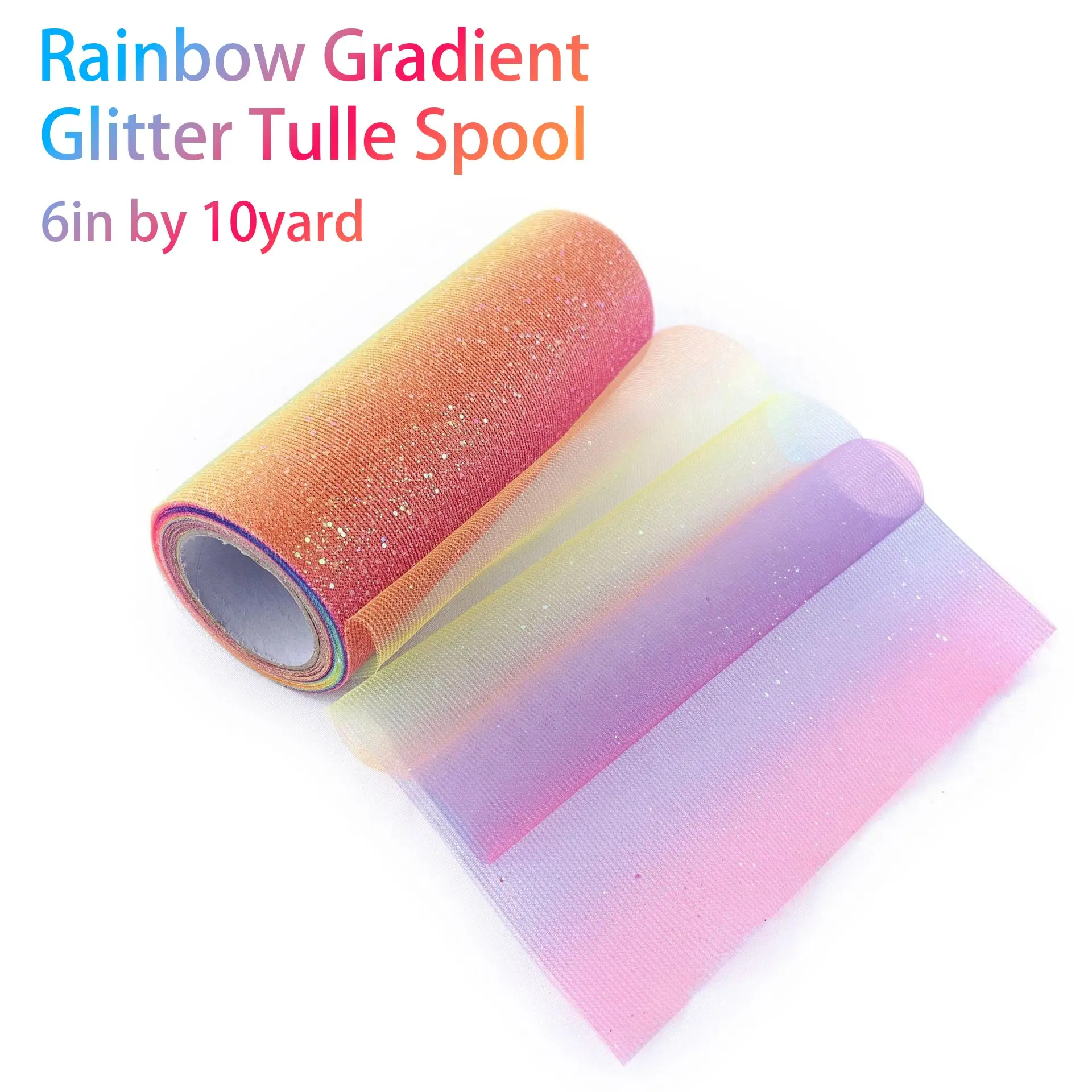 Rainbow Gradient Sequin Net Fabric Roll Spool, Glitter Tulle, 6 Inch X 10 Yard, DIY Decoration, Tutu Skirt, Tablecloth, Chair Cover, Bowknot, Hair Accessory, Gift Wrapping