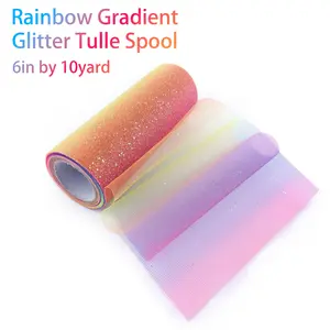 Rainbow Gradient Sequin Net Fabric Roll, 6 Inch X 10 Yard, DIY Decoration, Tutu Skirt, Tablecloth, Chair Cover, Bowknot, Hair Accessory
