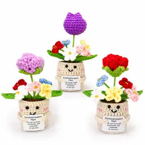Handmade Knitted Crochet Forget-Me-Not Plush Toy Pot - Positive Energy Home Decor, Encouraging Gift for Gardening Lovers