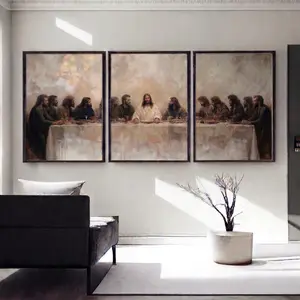 The Last Supper Wall Art Set of 3 – Jesus Christ Oil Painting Print – Jesus Christian Renaissance Wall Art