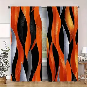 Modern Curve Print Curtains Set, Stylish Rod Pocket Window Drapes for Bedroom & Living Room, Comfortable Atmosphere, Easy Installation, Home Decoration Curtain