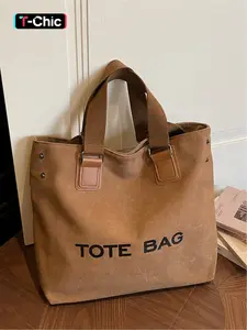 Simple letter canvas tote bag, large capacity adjustable handbag/shoulder bag, khaki casual and versatile crossbody bag, suitable for campus, work, commuting, shopping, casual outings and everyday use, Lightweight canvas bag, Canvas Shoulder Bags