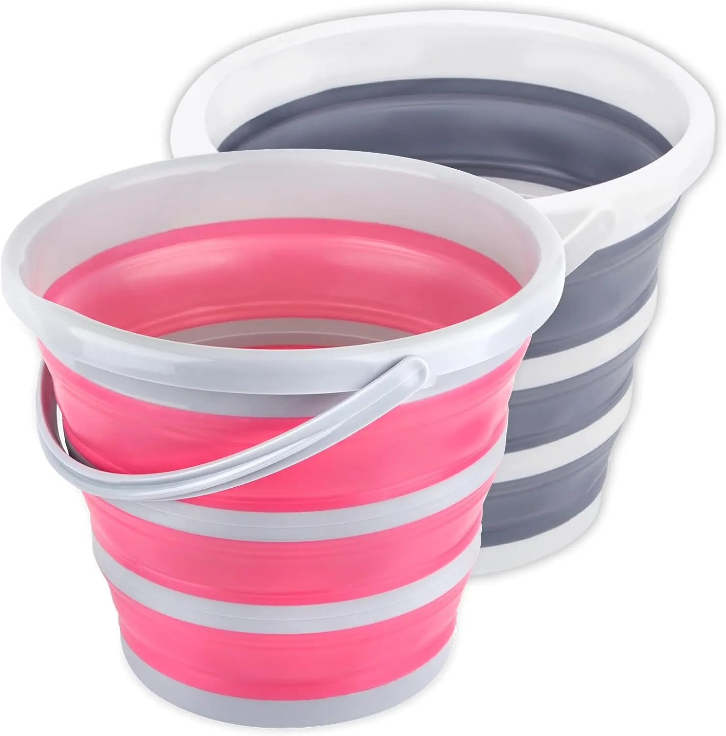 Collapsible Bucket 10L 2.6 Gallon Cleaning Bucket Mop Bucket Folding Foldable Portable Small Plastic Water Supplies for Outdoor Garden Camping Fishing  Wash Space Saving Grey and Pink
