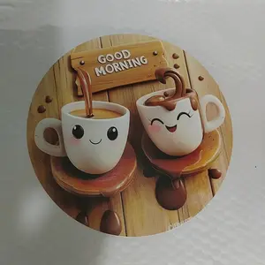 Wall Art, 1 Piece Coffee Cup Pattern Round Wall Decoration, Suitable for Home Living Room Bedroom Office Wall Hanging Decoration, Ornament