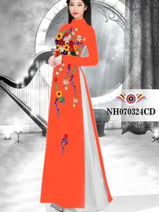 Set Traditional Vietnamese Small Flowers Ao Dai - Bộ áo dài in 3D truyền thống - Ready to ship - Square neck